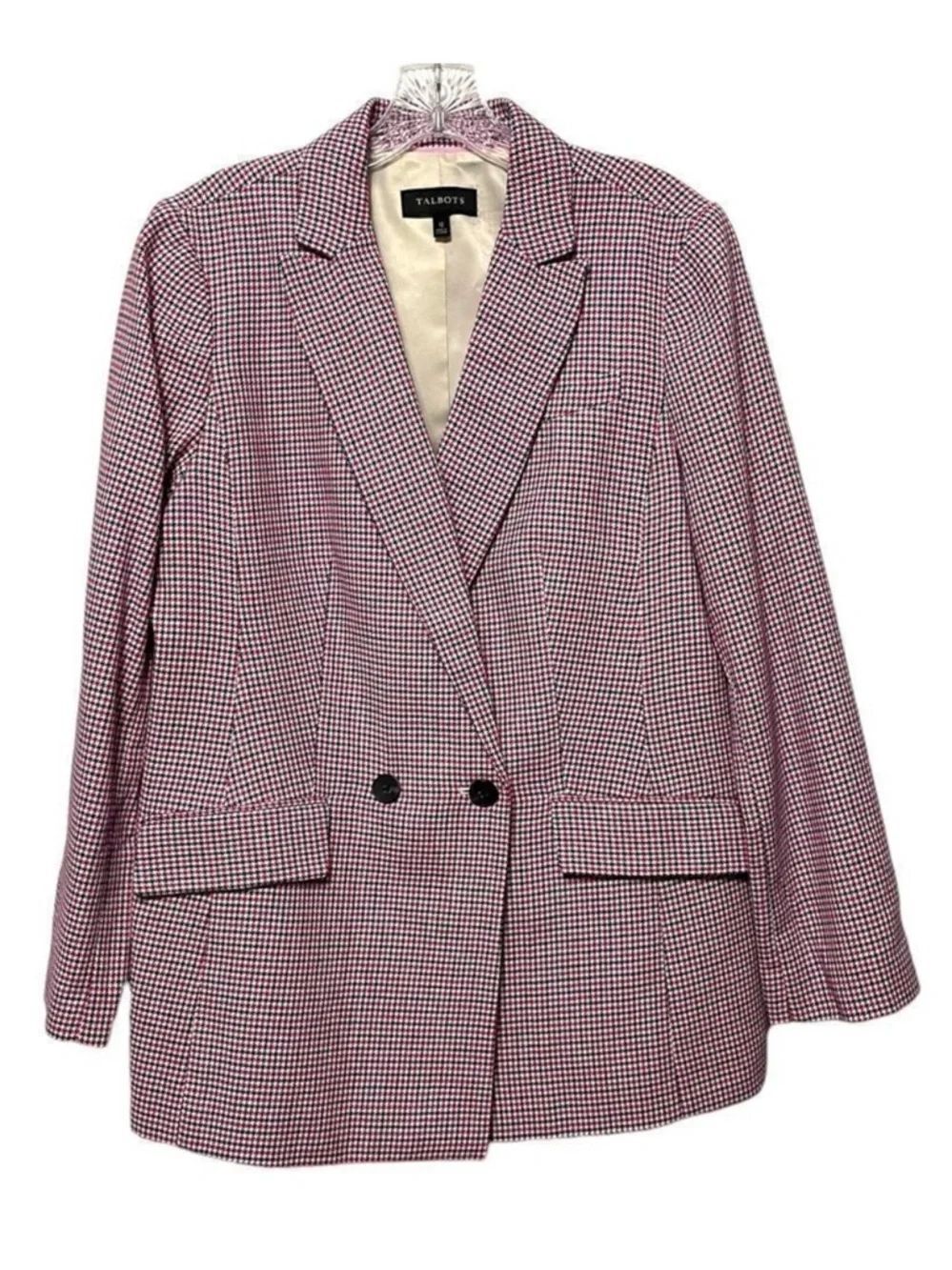 NWOT TALBOTS Pink Houndstooth Check Blazer 12